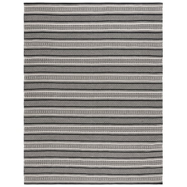 SAFAVIEH Montauk Elizabeth Striped Cotton Area Rug, Black/Ivory, 8' x 10'