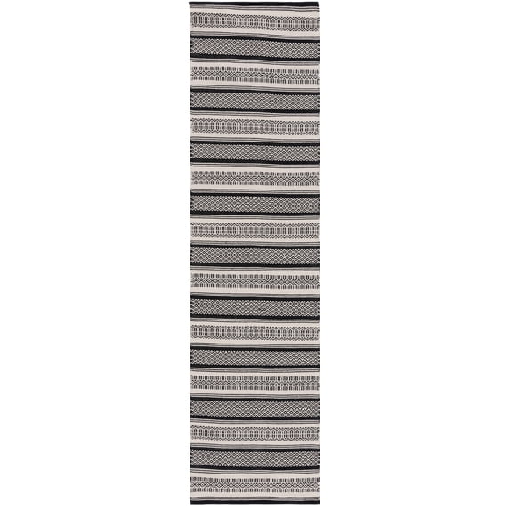 SAFAVIEH Montauk Elizabeth Striped Cotton Runner Rug, Black/Ivory, 2'3" x 9'