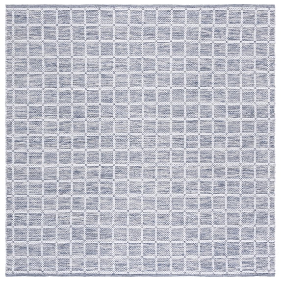 SAFAVIEH Montauk Elwyn Checkered Cotton Area Rug, Navy/Ivory, 6' x 6' Square