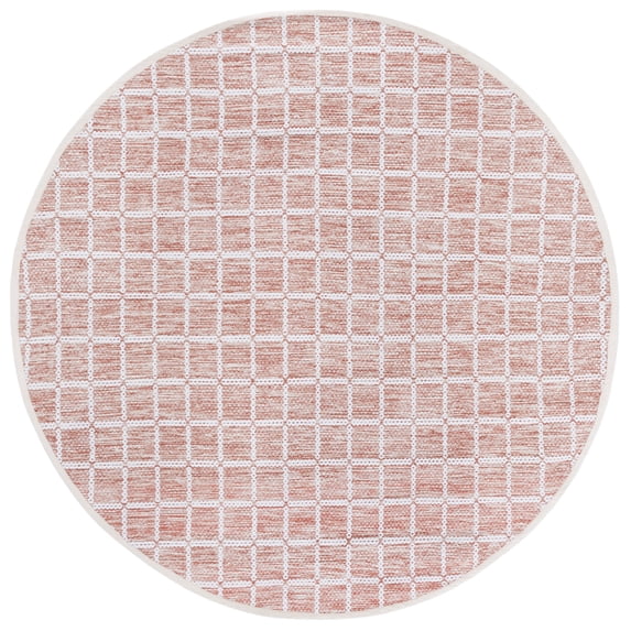 SAFAVIEH Montauk Elwyn Checkered Cotton Area Rug, Orange/Ivory, 6' x 6' Round