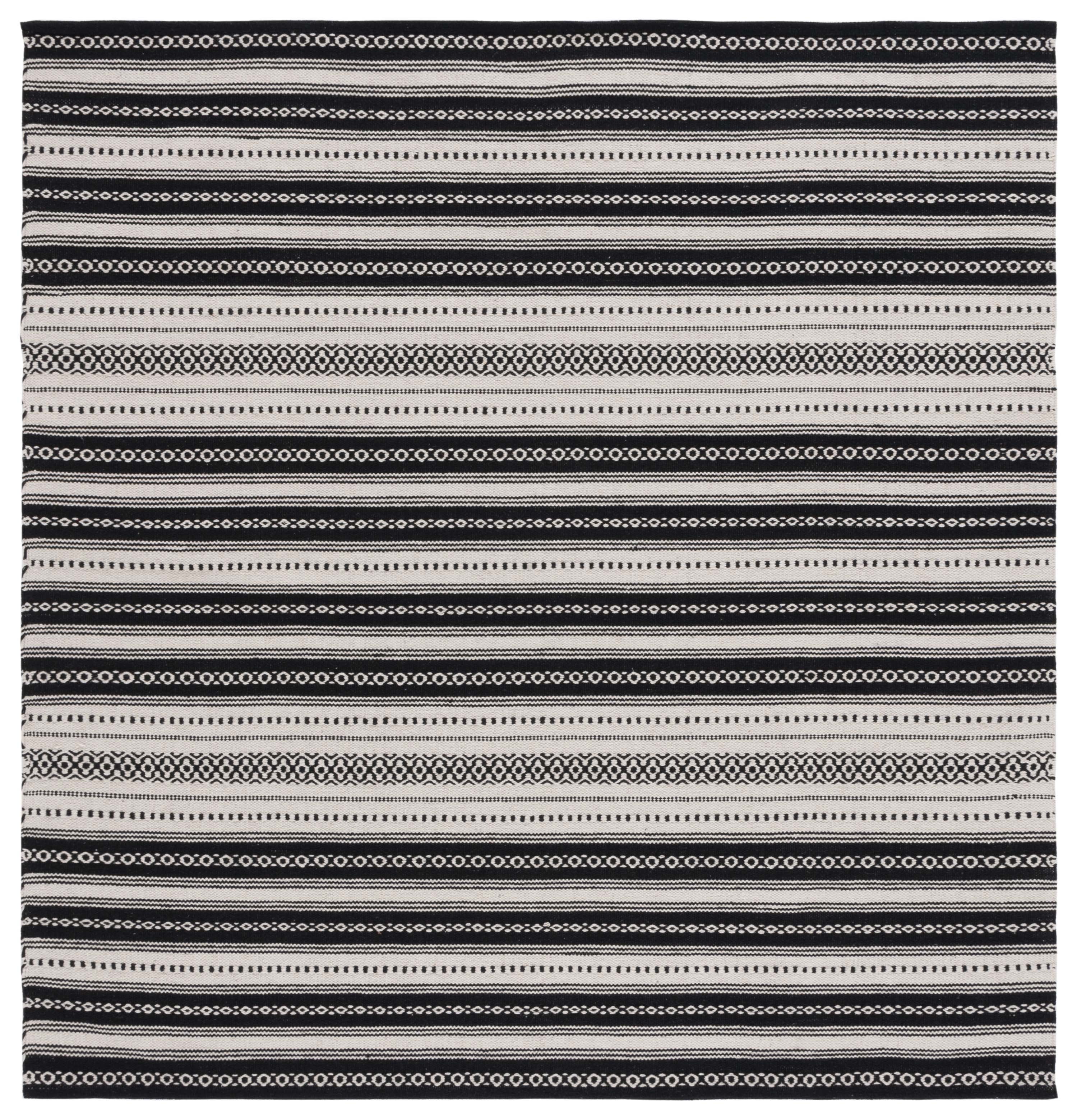 Coastal Charm Hand-Woven Black Cotton 6' Square Area Rug