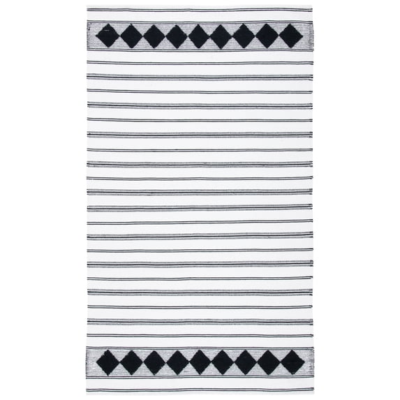 SAFAVIEH Montauk Foliage Striped Cotton Area Rug, Black/Ivory, 3' x 5'