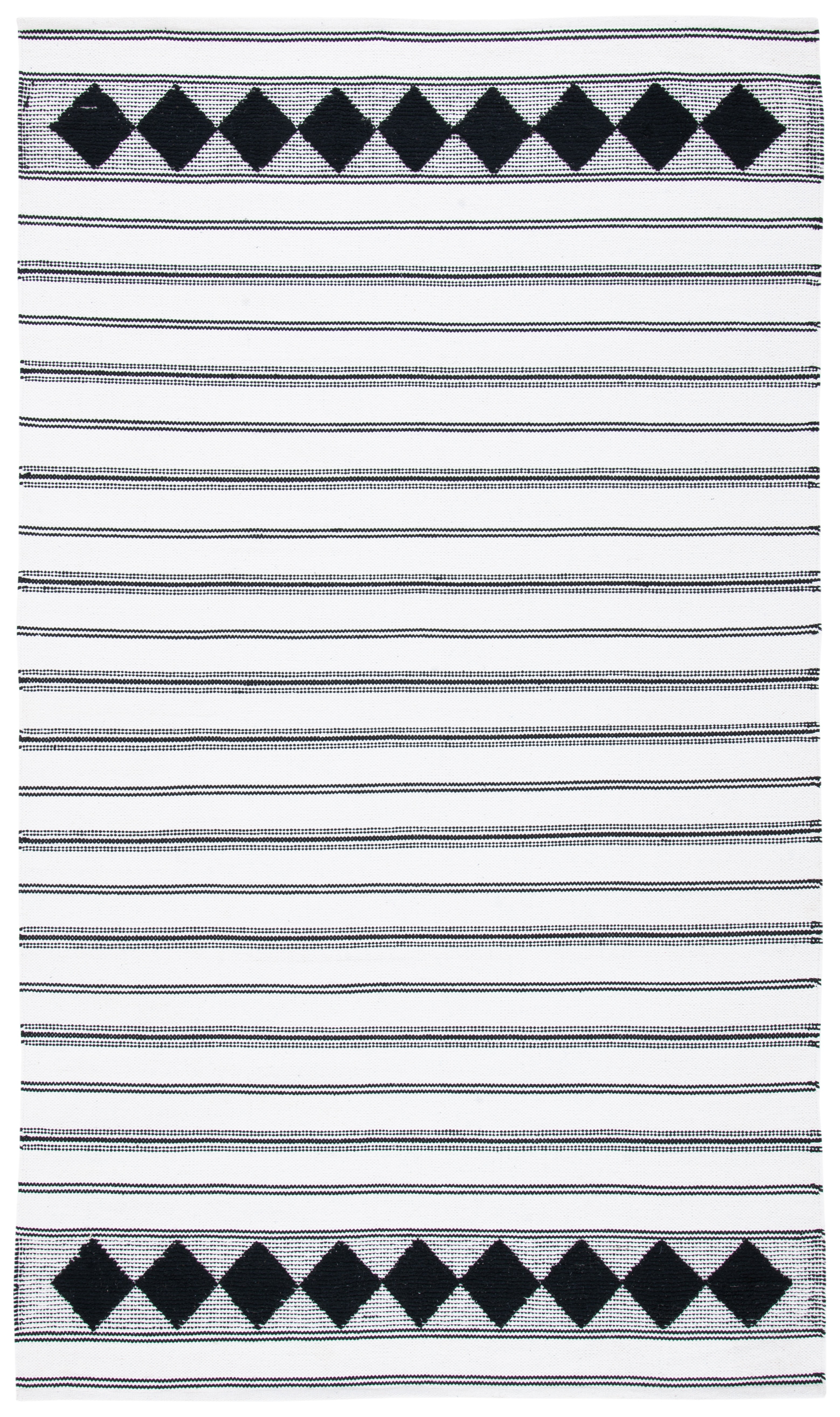 Coastal Charm Black and Ivory Cotton Flat Woven Rug - 5x8 Feet