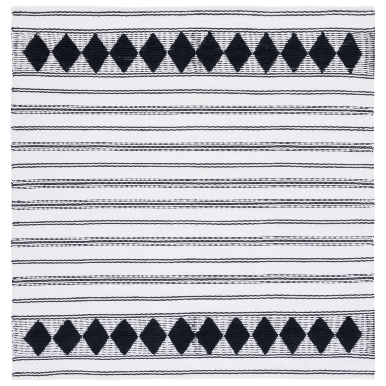 Handwoven Black Cotton 6' Square Flat Woven Rug