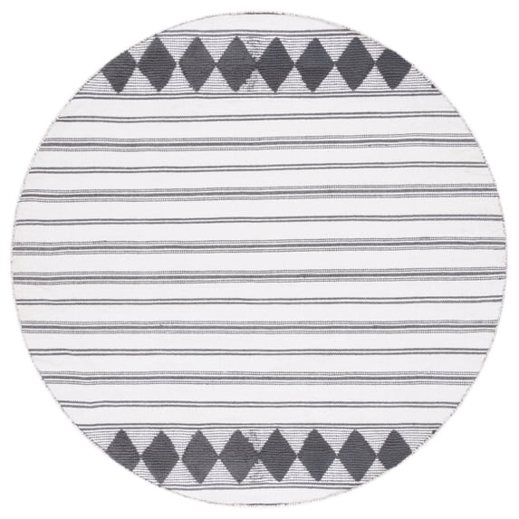 SAFAVIEH Montauk Foliage Striped Cotton Area Rug, Dark Grey/Ivory, 6' x 6' Round