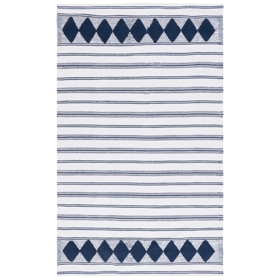 SAFAVIEH Montauk Foliage Striped Cotton Area Rug, Navy/Ivory, 4' x 6'