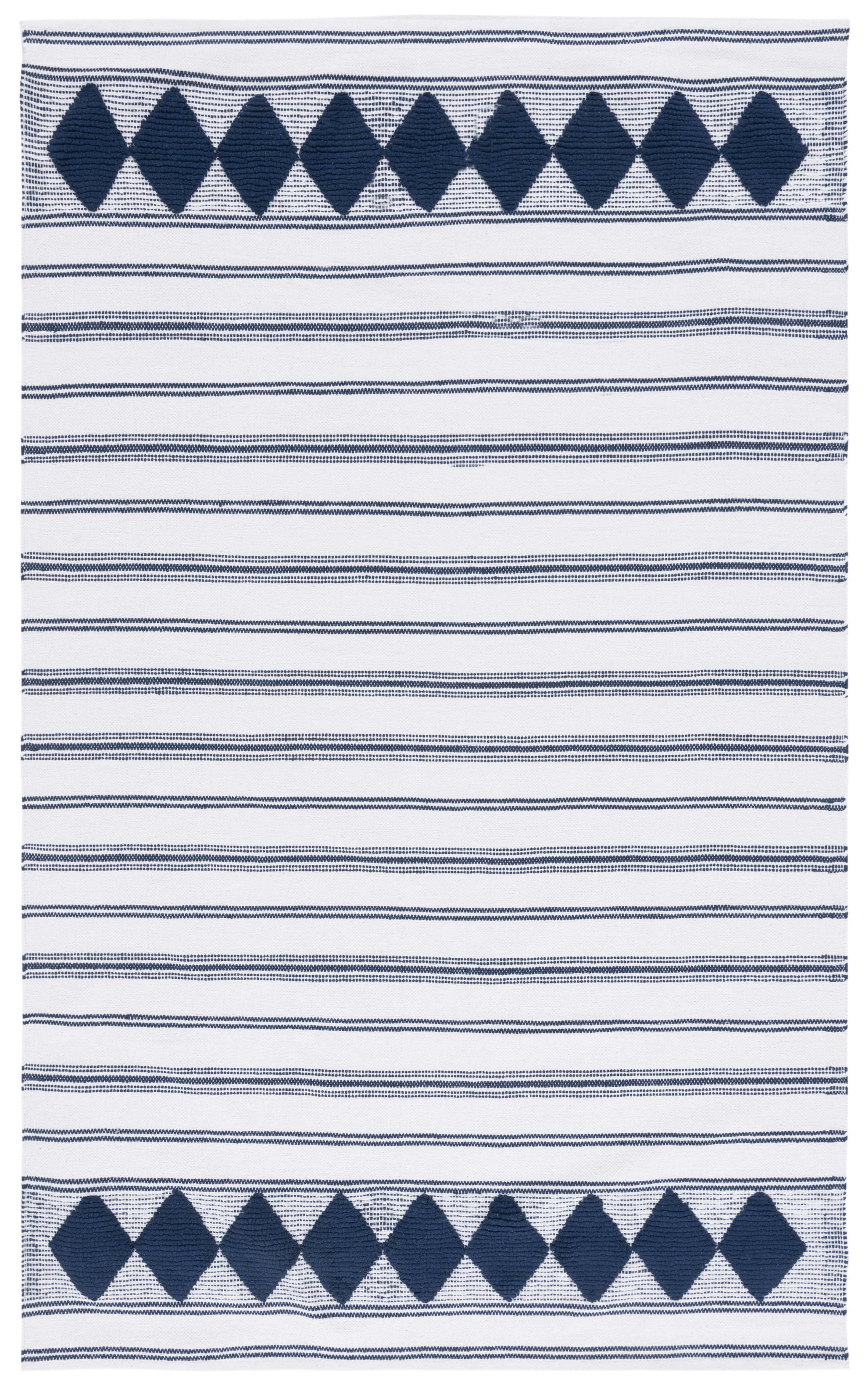 SAFAVIEH Montauk Foliage Striped Cotton Area Rug, Navy/Ivory, 5' x 8'