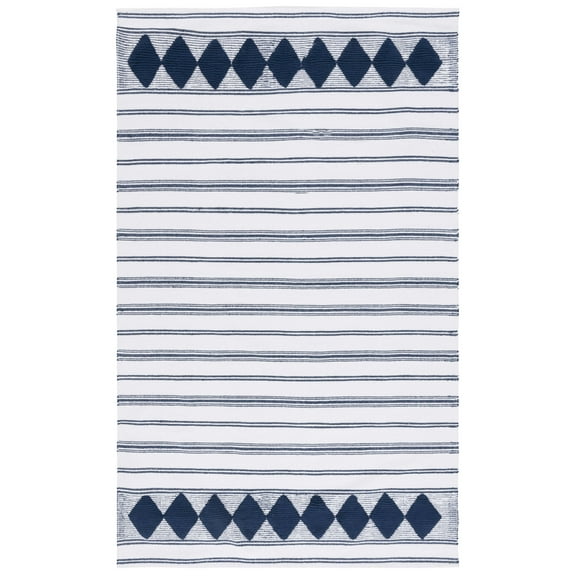 SAFAVIEH Montauk Foliage Striped Cotton Area Rug, Navy/Ivory, 6' x 9'