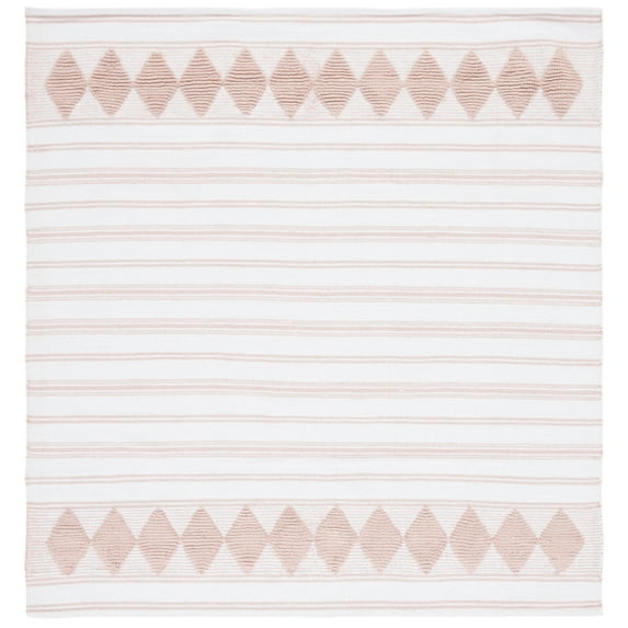 SAFAVIEH Montauk Foliage Striped Cotton Area Rug, Pink/Ivory, 6' x 6' Square