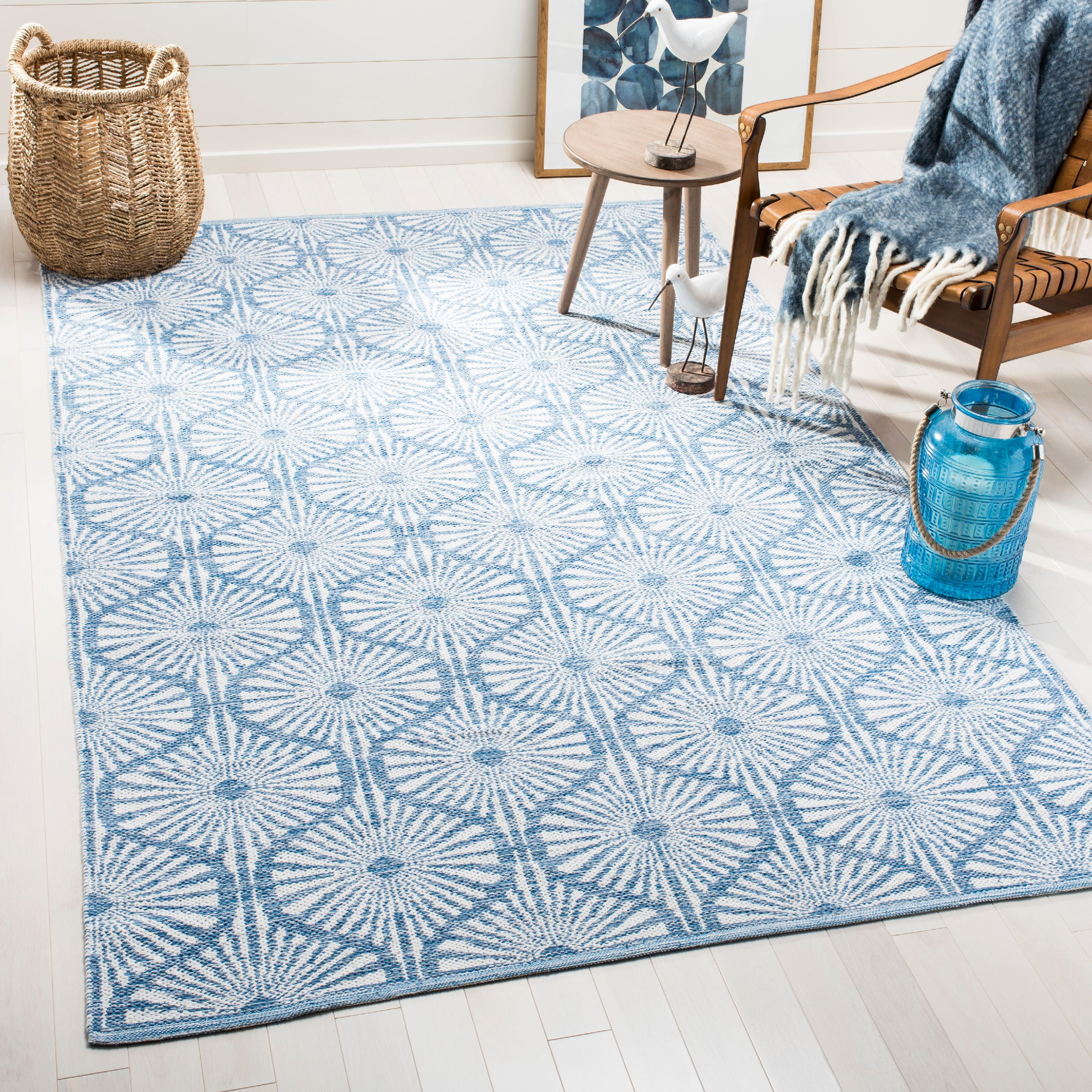 Coastal Charm Blue/Ivory Cotton Hand-Woven Area Rug, 3' x 5'
