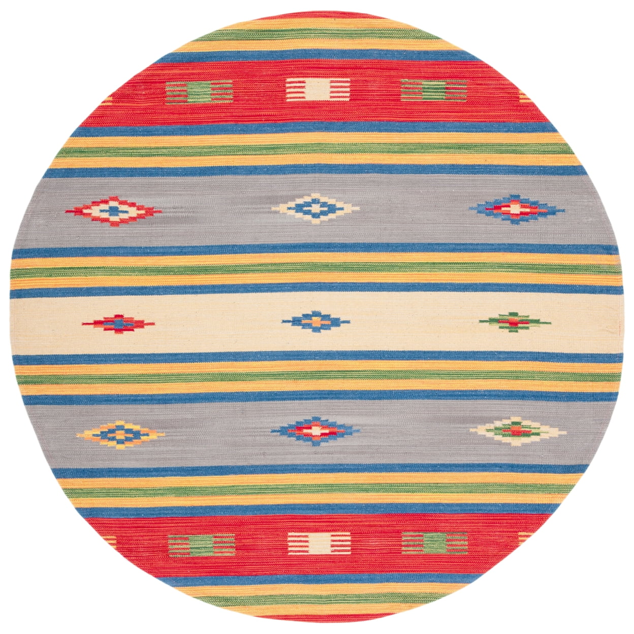 SAFAVIEH Montauk Genette Southwestern Cotton Area Rug, Blue/Red, 6' x 6' Round