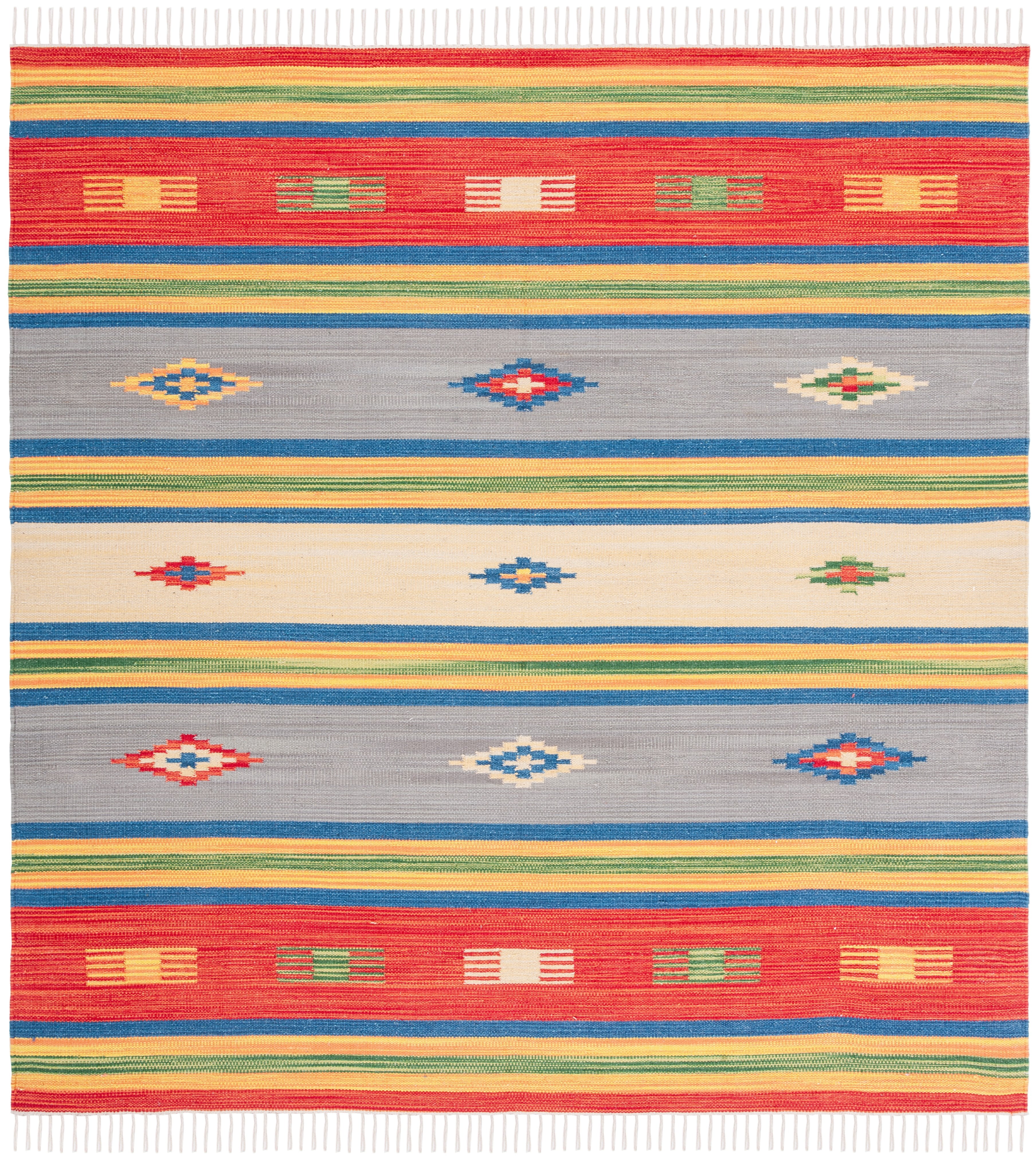 SAFAVIEH Montauk Genette Southwestern Cotton Area Rug, Blue/Red, 6' x 6' Square
