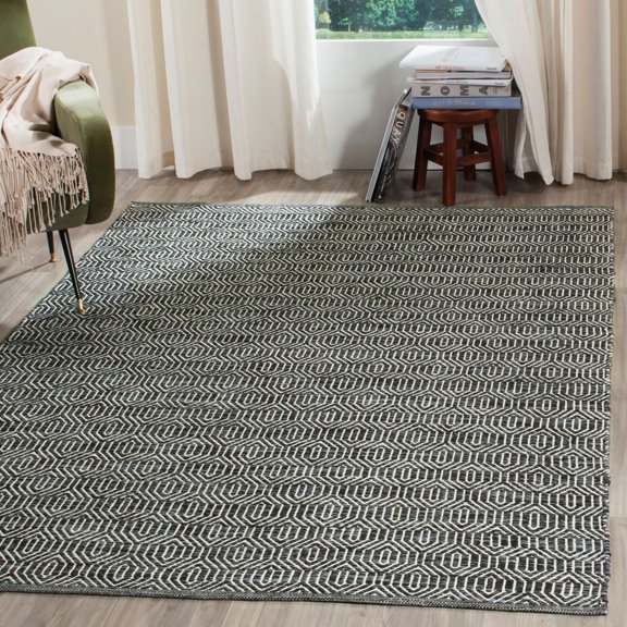 SAFAVIEH Montauk Grozda Geometric Cotton Area Rug, Ivory/Dark Grey, 8' x 10'