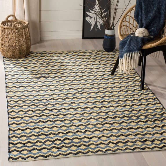 SAFAVIEH Montauk Harding Geometric Striped Cotton Area Rug, Gold/Blue/Black, 8' x 10'