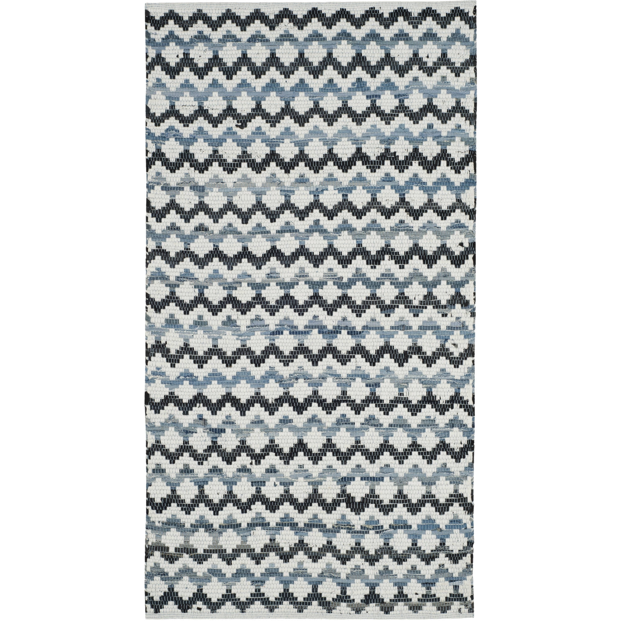 Ivory Blue Handwoven Cotton Geometric Area Rug 3' x 5'