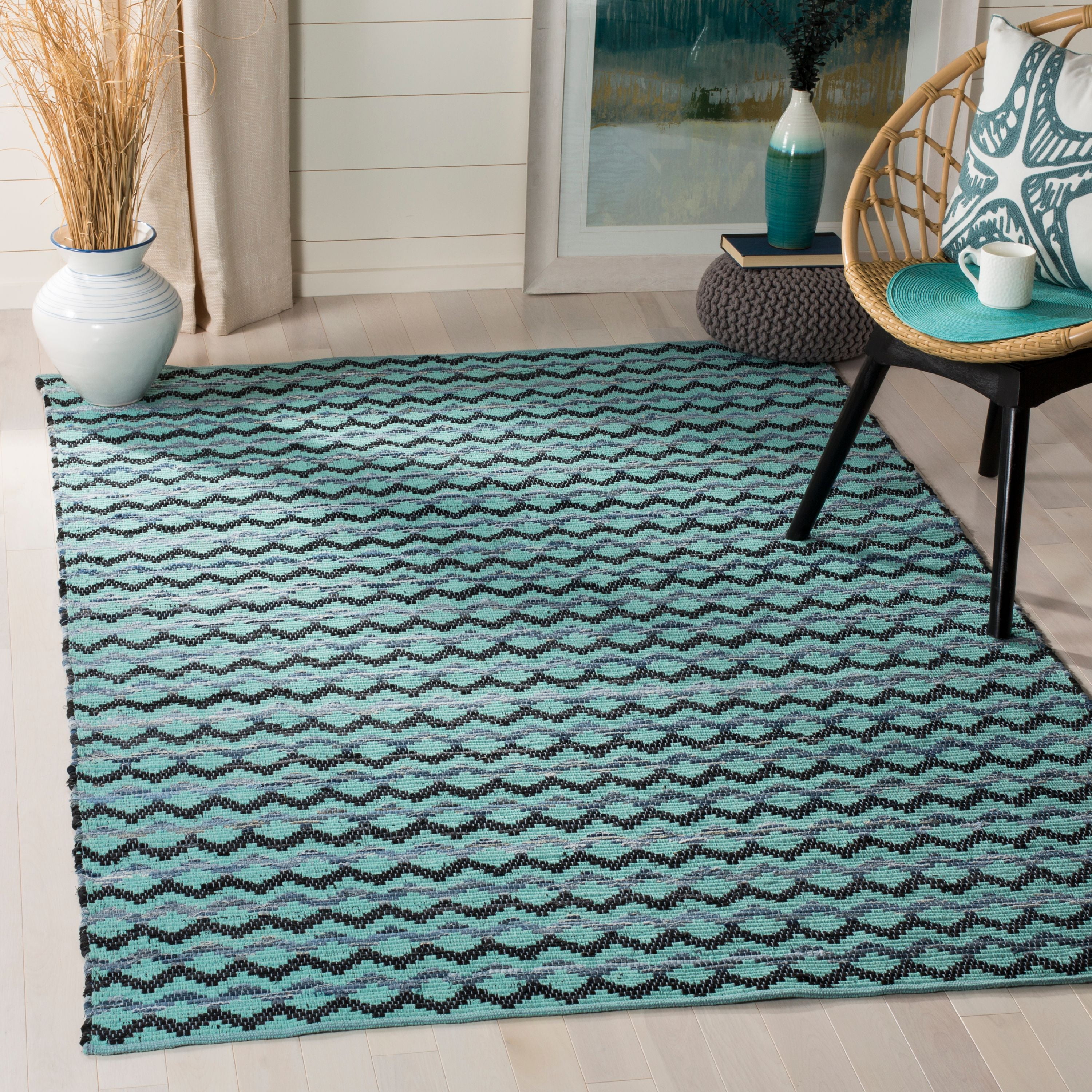 Coastal Montauk Black Cotton-Wool Flat Weave 3x5 Rug