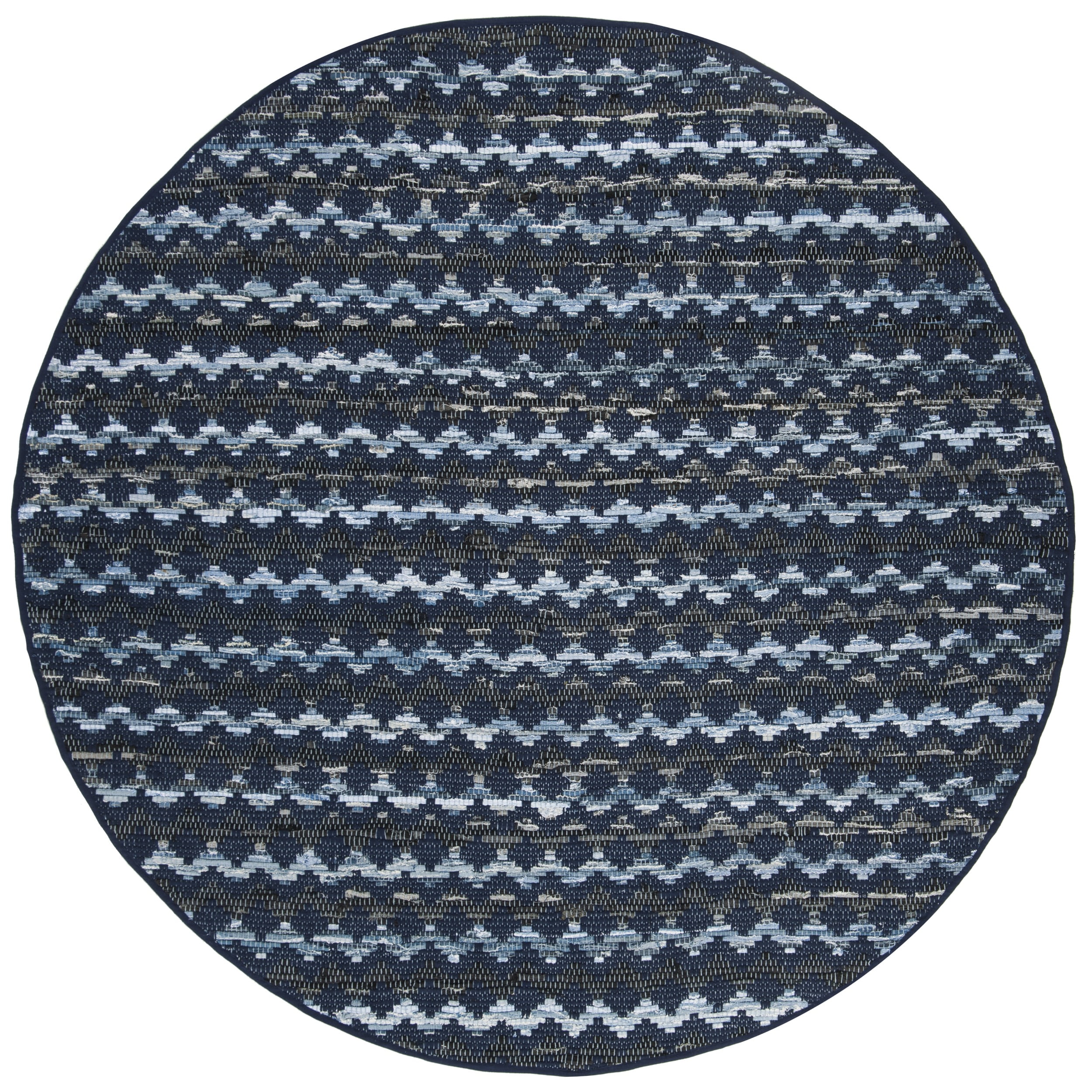 Handwoven Navy Blue and Black Wool Cotton Round Area Rug