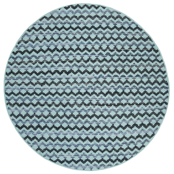 SAFAVIEH Montauk Harding Geometric Striped Cotton Area Rug, Turquoise/Blue/Black, 6' x 6' Round