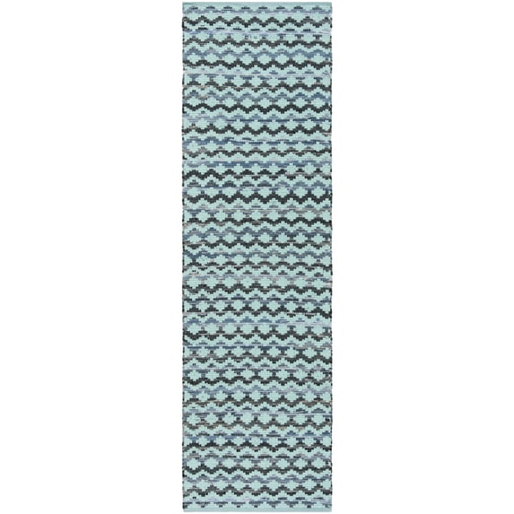 SAFAVIEH Montauk Harding Geometric Striped Cotton Runner Rug, Turquoise/Blue/Black, 2'3" x 8'