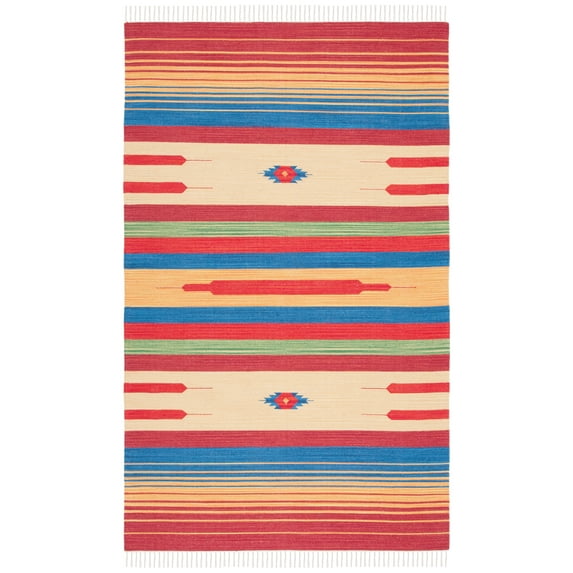 SAFAVIEH Montauk Jaslyn Southwestern Cotton Area Rug, Red/Blue, 3' x 5'