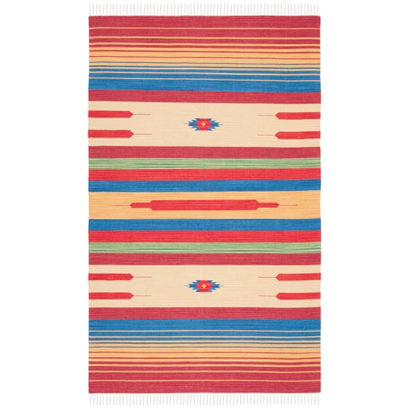 SAFAVIEH Montauk Jaslyn Southwestern Cotton Area Rug, Red/Blue, 4' x 6'