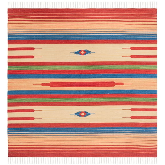 SAFAVIEH Montauk Jaslyn Southwestern Cotton Area Rug, Red/Blue, 6' x 6' Square