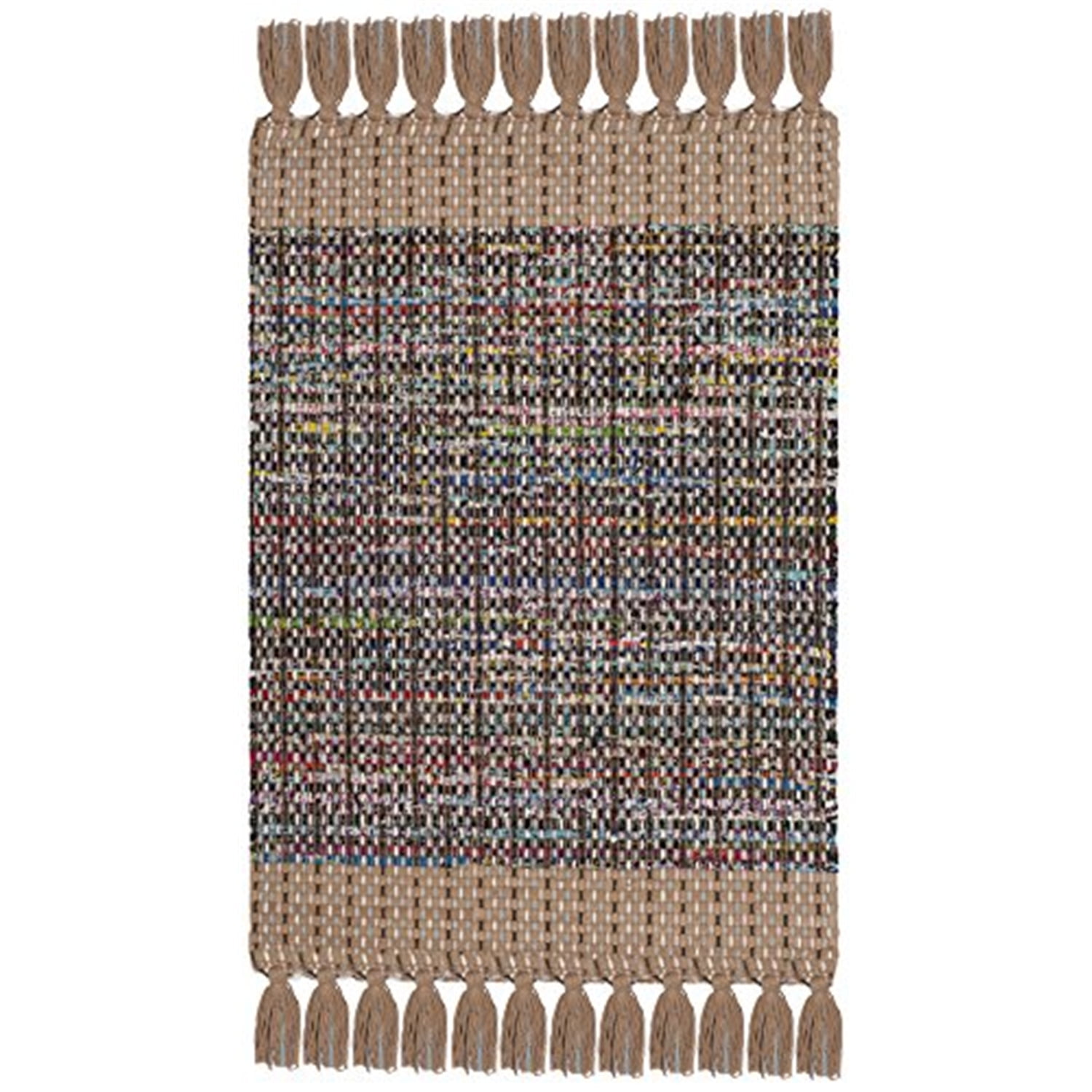 Beige Multicolor Handmade Flat Woven Wool Cotton Area Rug