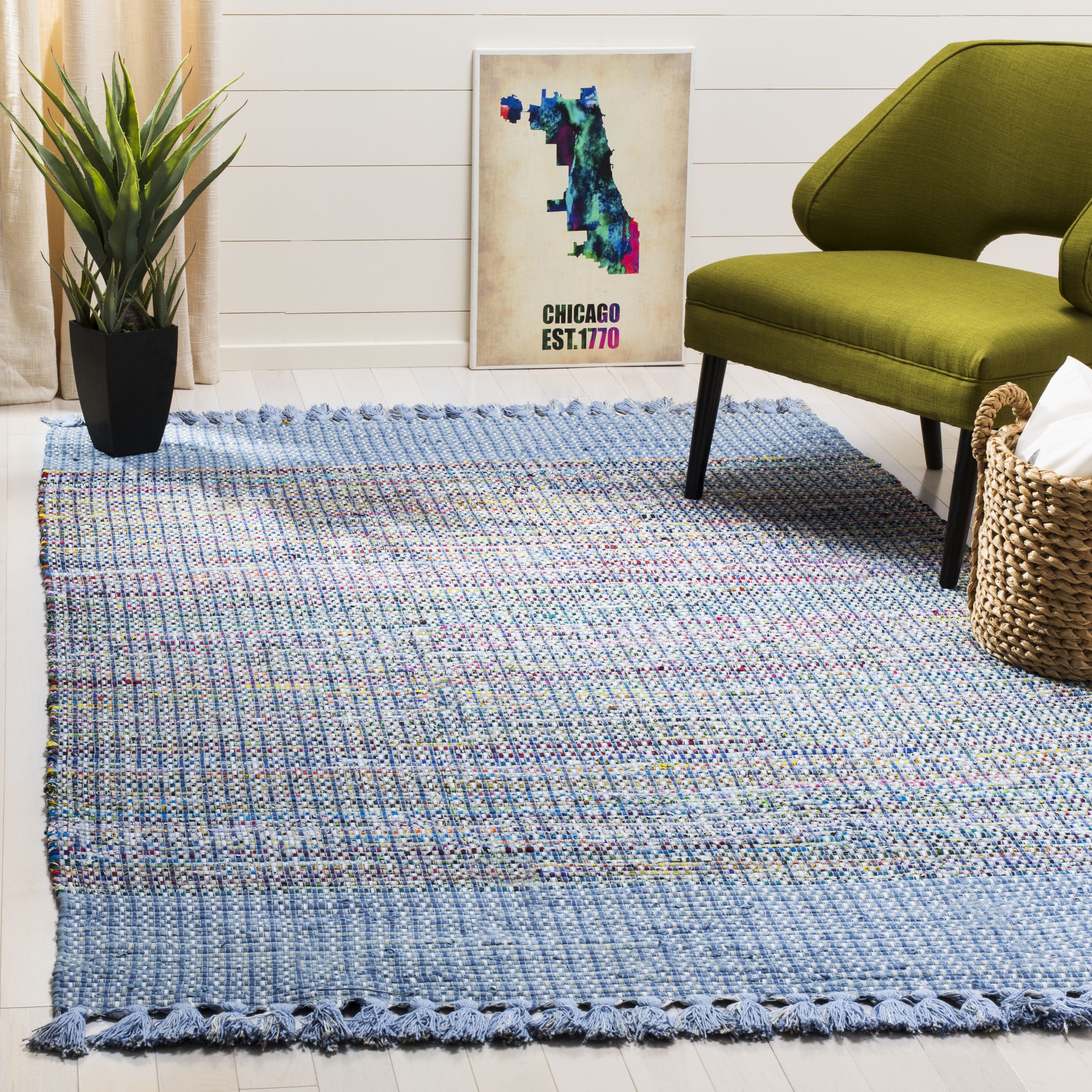 Coastal Breeze Montauk 5' x 8' Hand-Woven Cotton Area Rug in Blue/Multi