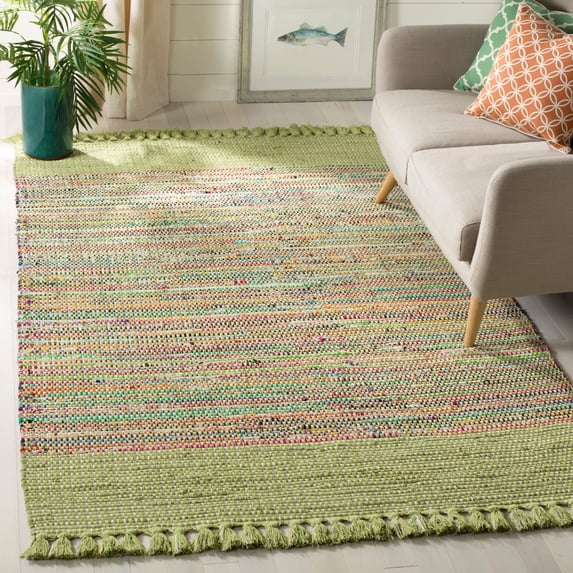 SAFAVIEH Montauk Jayde Striped Cotton Area Rug, Green/Multi, 6' x 6' Square