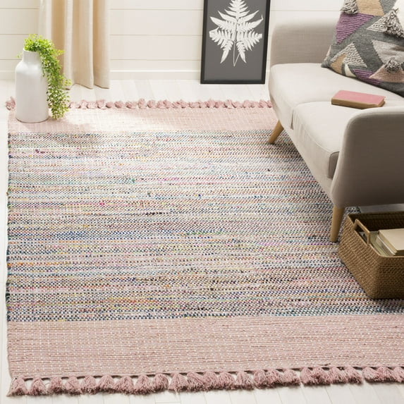 SAFAVIEH Montauk Jayde Striped Cotton Area Rug, Pink/Multi, 8' x 10'