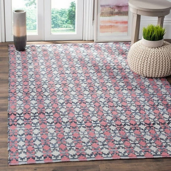 SAFAVIEH Montauk Jefferson Geometric Quatrefoils Cotton Area Rug, Coral/Multi, 6' x 6' Square