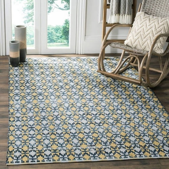 SAFAVIEH Montauk Jefferson Geometric Quatrefoils Cotton Area Rug, Gold/Multi, 4' x 4' Round