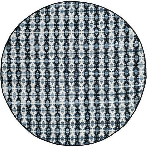 SAFAVIEH Montauk Jefferson Geometric Quatrefoils Cotton Area Rug, Ivory Blue/Black, 4' x 6'