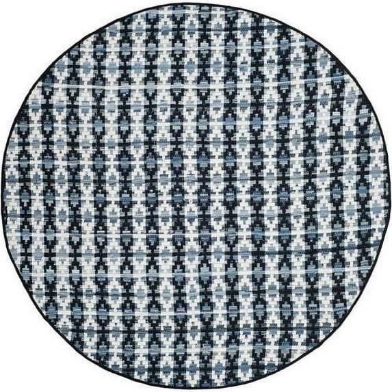 SAFAVIEH Montauk Jefferson Geometric Quatrefoils Cotton Area Rug, Ivory Blue/Black, 4' x 6'