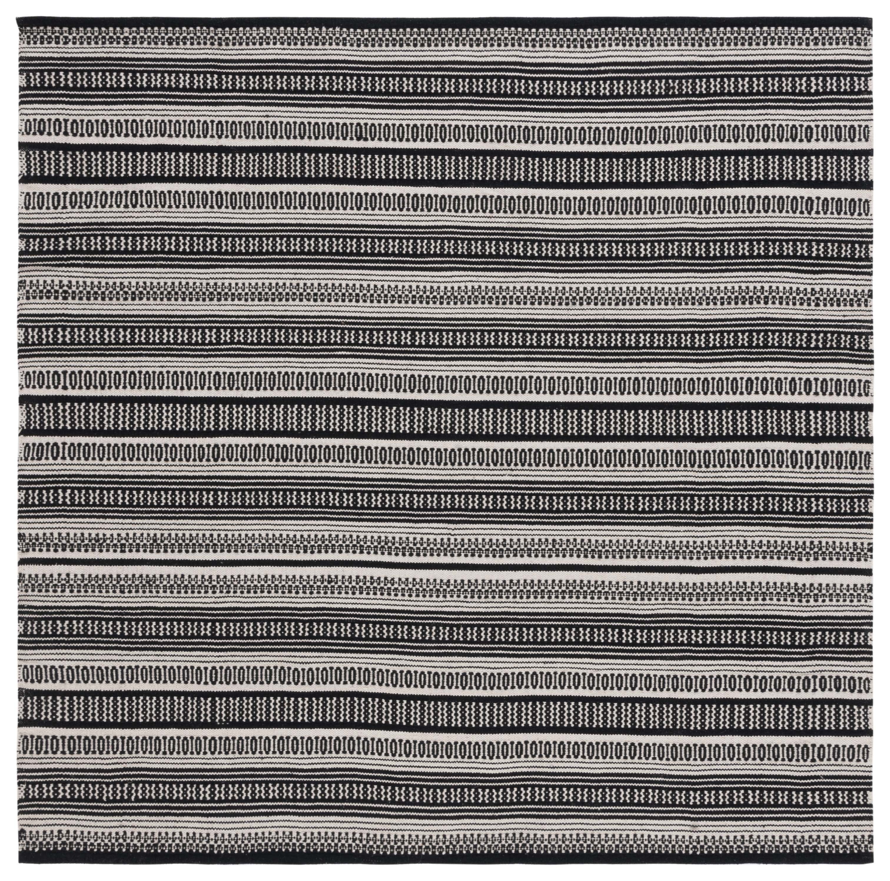 Montauk 6' Square Black and Ivory Flat Woven Cotton Rug
