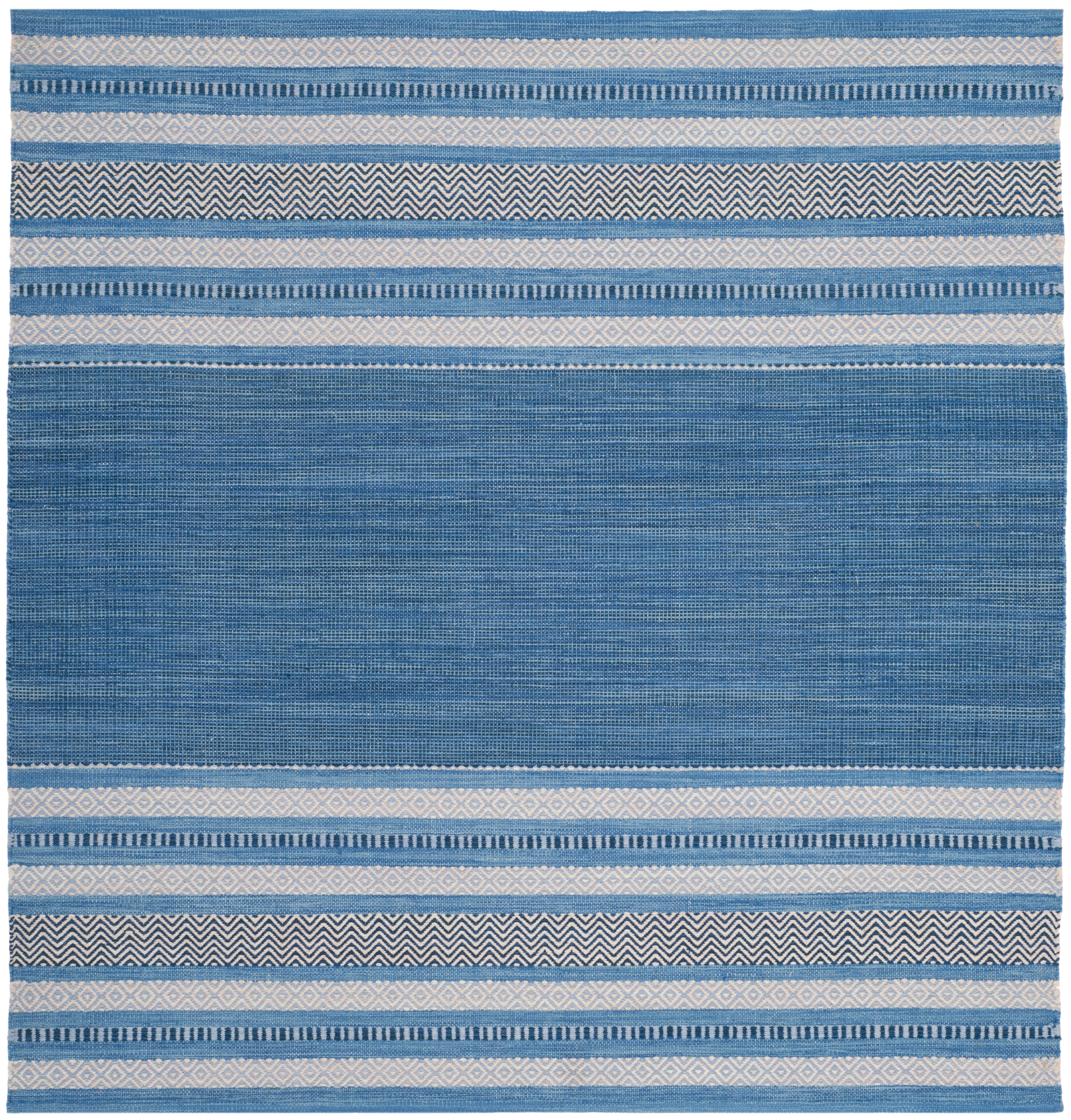 SAFAVIEH Montauk Jobeth Striped Cotton Area Rug, Blue/Grey, 8' x 8' Square