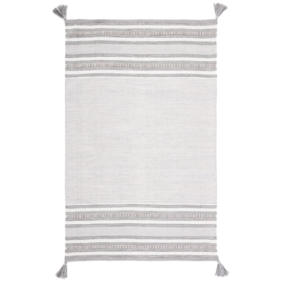 SAFAVIEH Montauk Jobeth Striped Cotton Area Rug, Grey/Ivory, 3' x 5'
