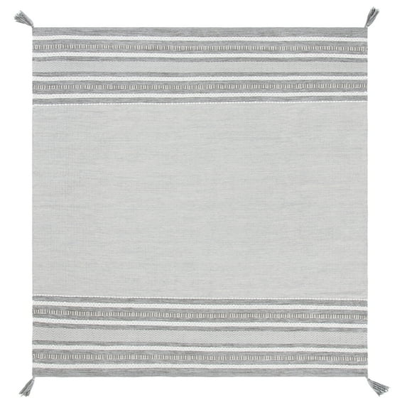 SAFAVIEH Montauk Jobeth Striped Cotton Area Rug, Grey/Ivory, 6' x 6' Square