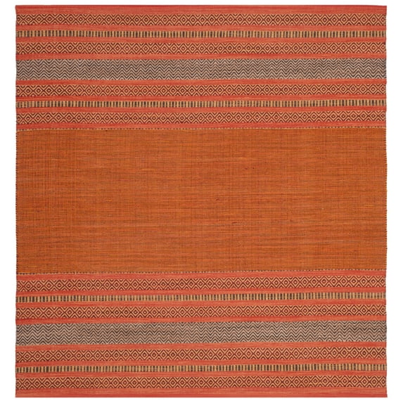 SAFAVIEH Montauk Jobeth Striped Cotton Area Rug, Orange/Red, 8' x 8' Square