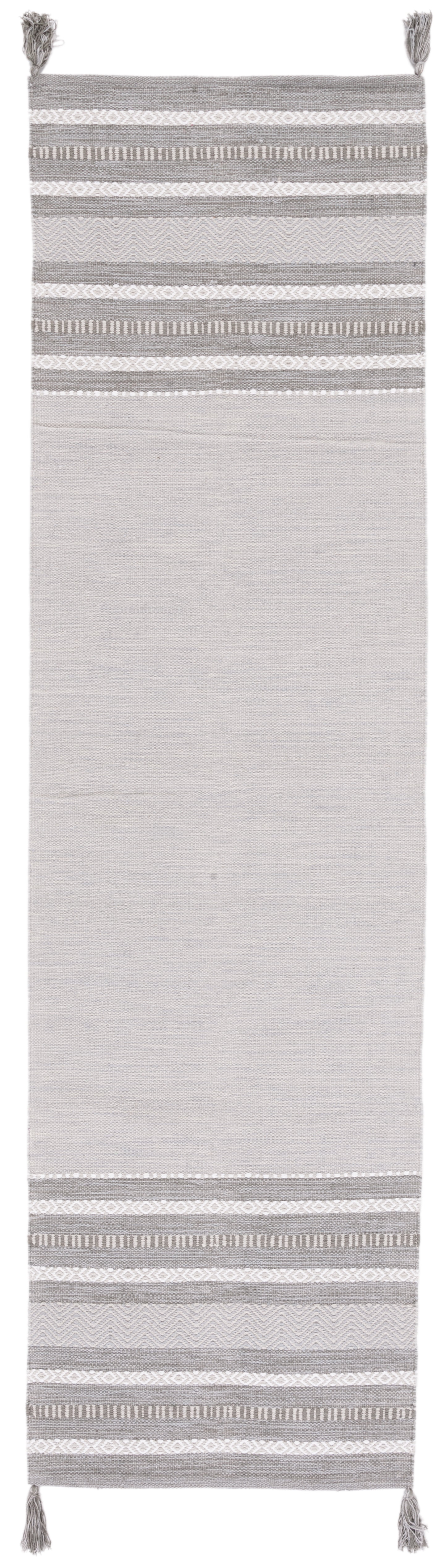 Grey and Ivory Handwoven Cotton Runner Rug