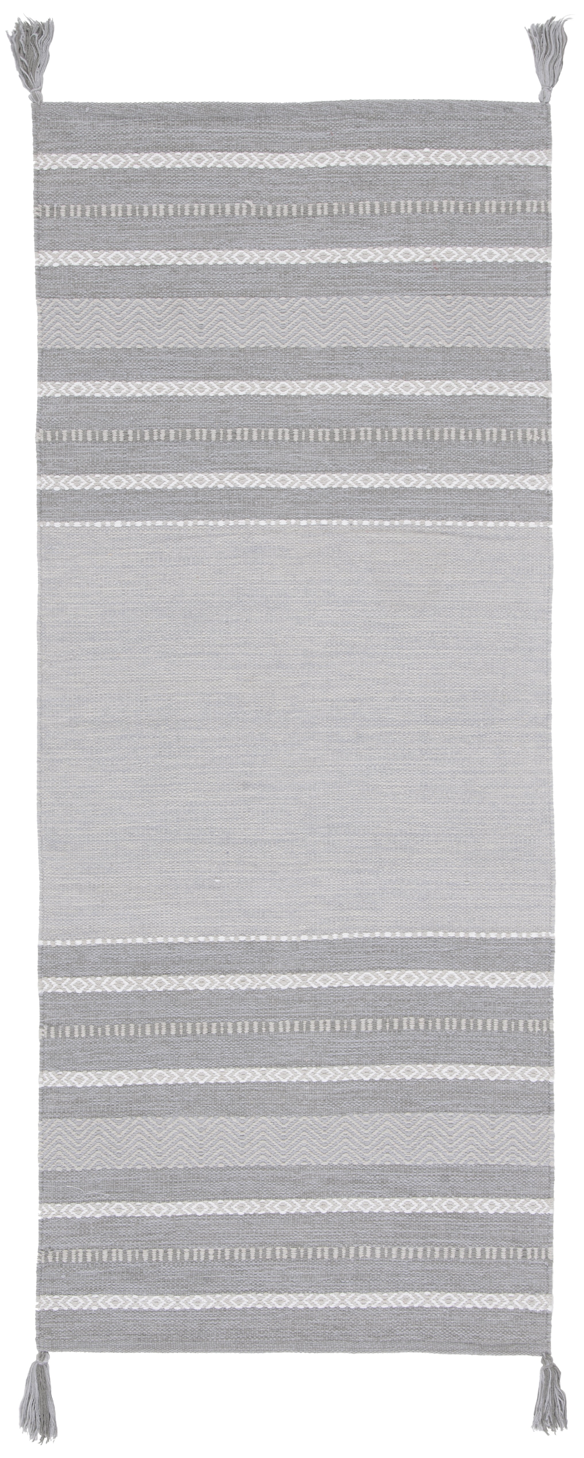 Handwoven Coastal Charm Grey/Ivory Cotton Runner Rug - 30x6