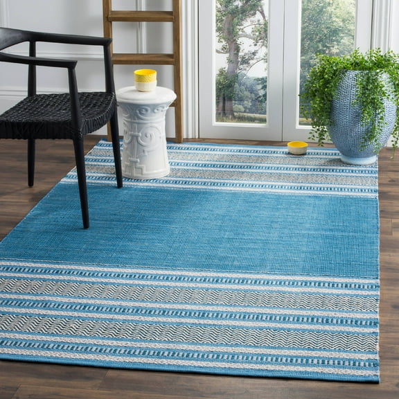 SAFAVIEH Montauk Jobeth Striped Soft Braided Cotton Area Rug, Blue/Grey, 3' x 5'