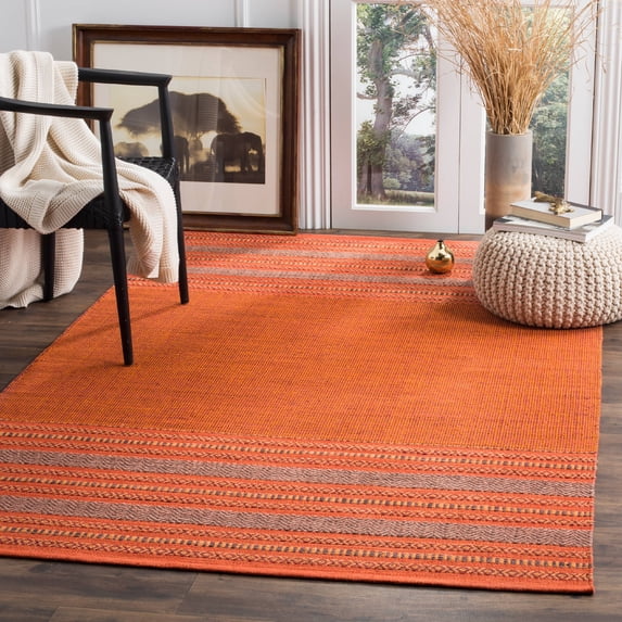 SAFAVIEH Montauk Jobeth Striped Soft Braided Cotton Area Rug, Orange/Red, 9' x 12'