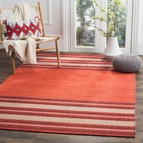 SAFAVIEH Montauk Jobeth Striped Soft Braided Cotton Area Rug, Red/Ivory, 5' x 8'