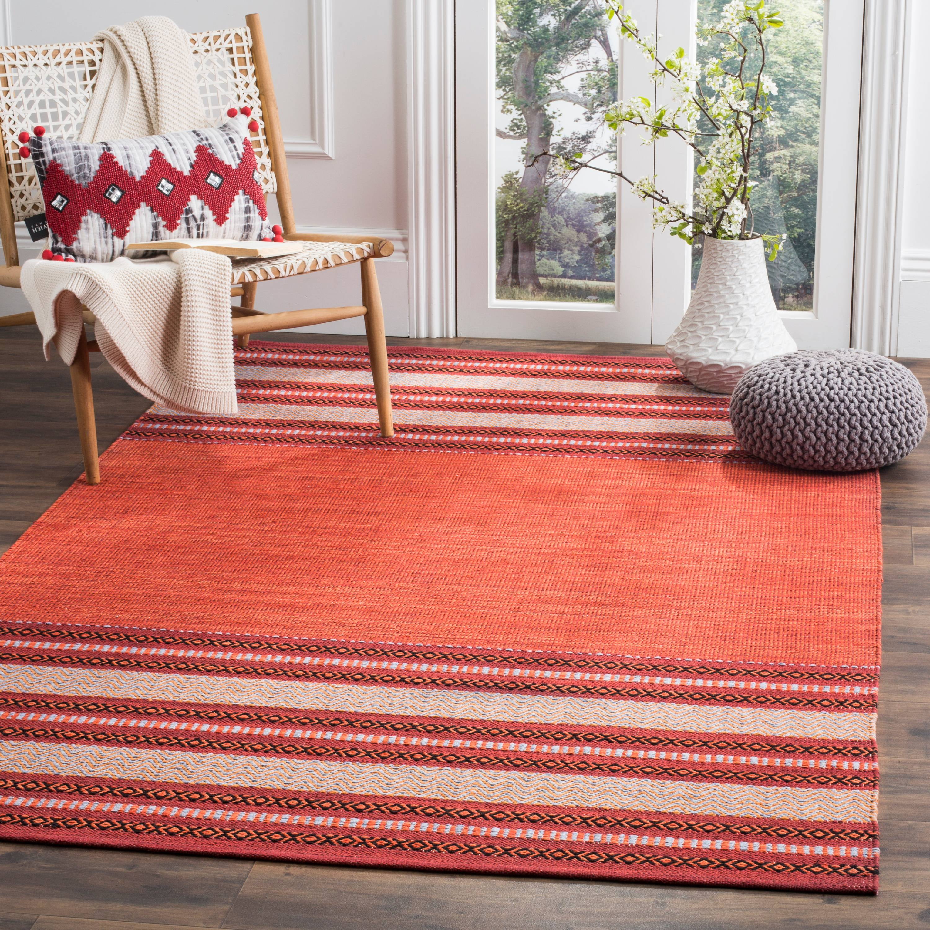 Handmade Red and Ivory Cotton Flat Weave 6' x 9' Area Rug