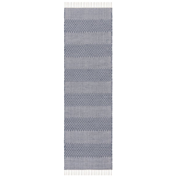 SAFAVIEH Montauk Karlene Geometric Cotton Runner Rug, Ivory/Navy, 2'3" x 20'
