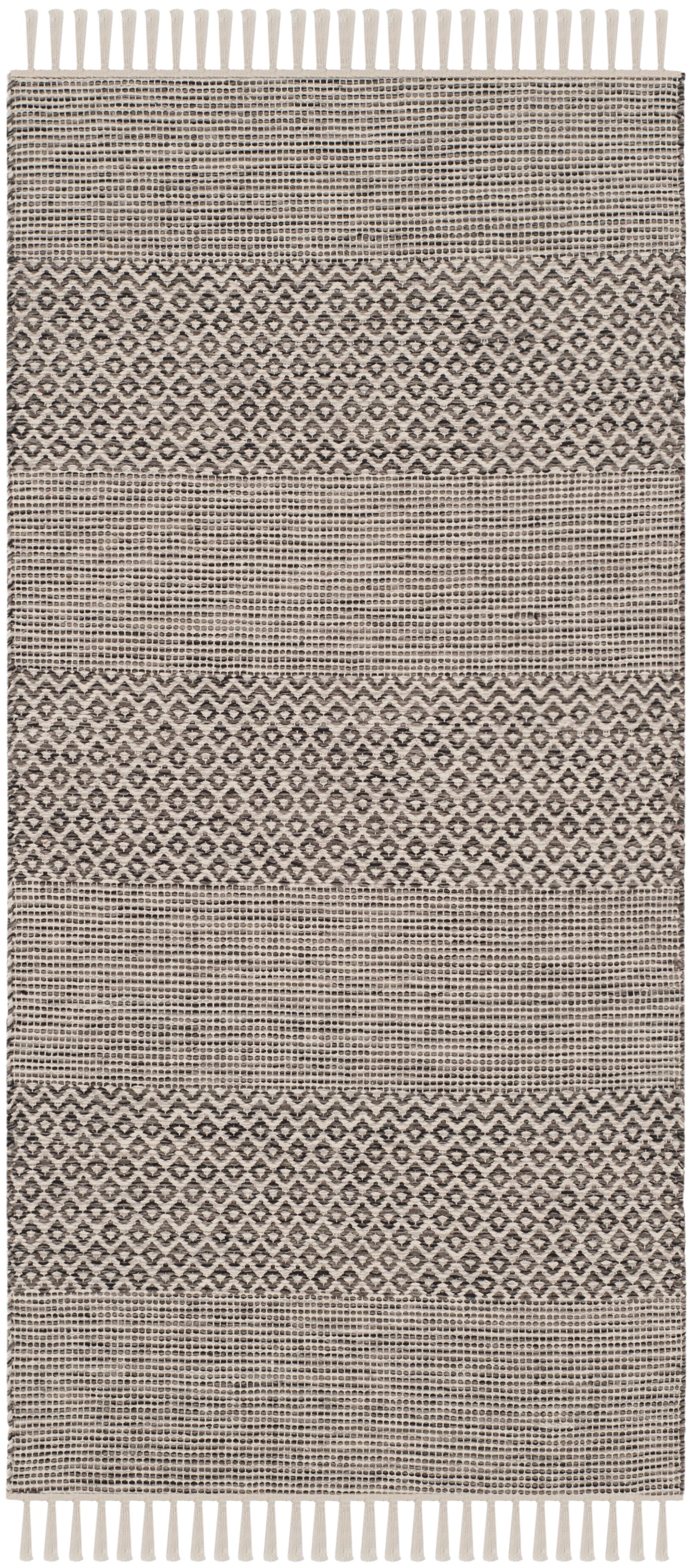 Ivory and Anthracite Handwoven Cotton-Wool Blend Area Rug 2'3" x 4'