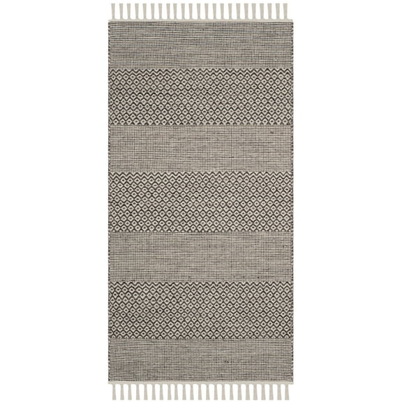 SAFAVIEH Montauk Karlene Geometric Cotton Area Rug, Ivory/Anthracite, 3' x 5'
