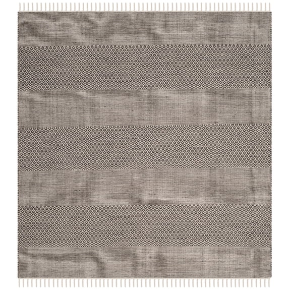 SAFAVIEH Montauk Karlene Geometric Striped Cotton Area Rug, Ivory/Anthracite, 8' x 8' Square