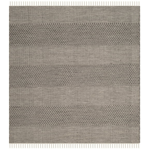 SAFAVIEH Montauk Karlene Geometric Striped Cotton Area Rug, Ivory/Anthracite, 8' x 8' Square